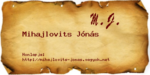 Mihajlovits Jónás névjegykártya